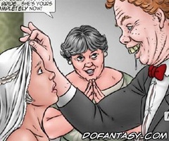 Humiliation comics. Retarded guy married his slave girl!