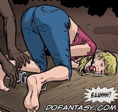 Slave girl comics. Defenseless girl lies on the chalkboard and around the two brutal men.