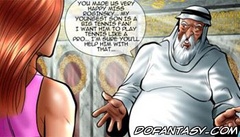 Bdsm comics. Busty young chick in a short skirt flew in the Arab world.