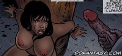 Slave girl comics. Brunette tied to a pole by a dick and twirl in front of his nose.