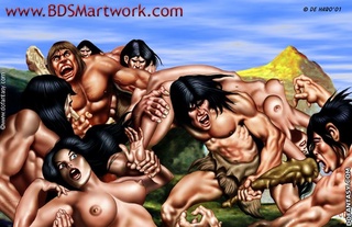 Humiliation comics. Cave men captured young women!