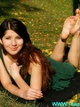 Perfect feet brunette teen in green - Picture 7