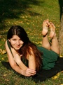 Perfect feet brunette teen in green - Picture 8
