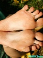 Perfect feet brunette teen in green - Picture 11
